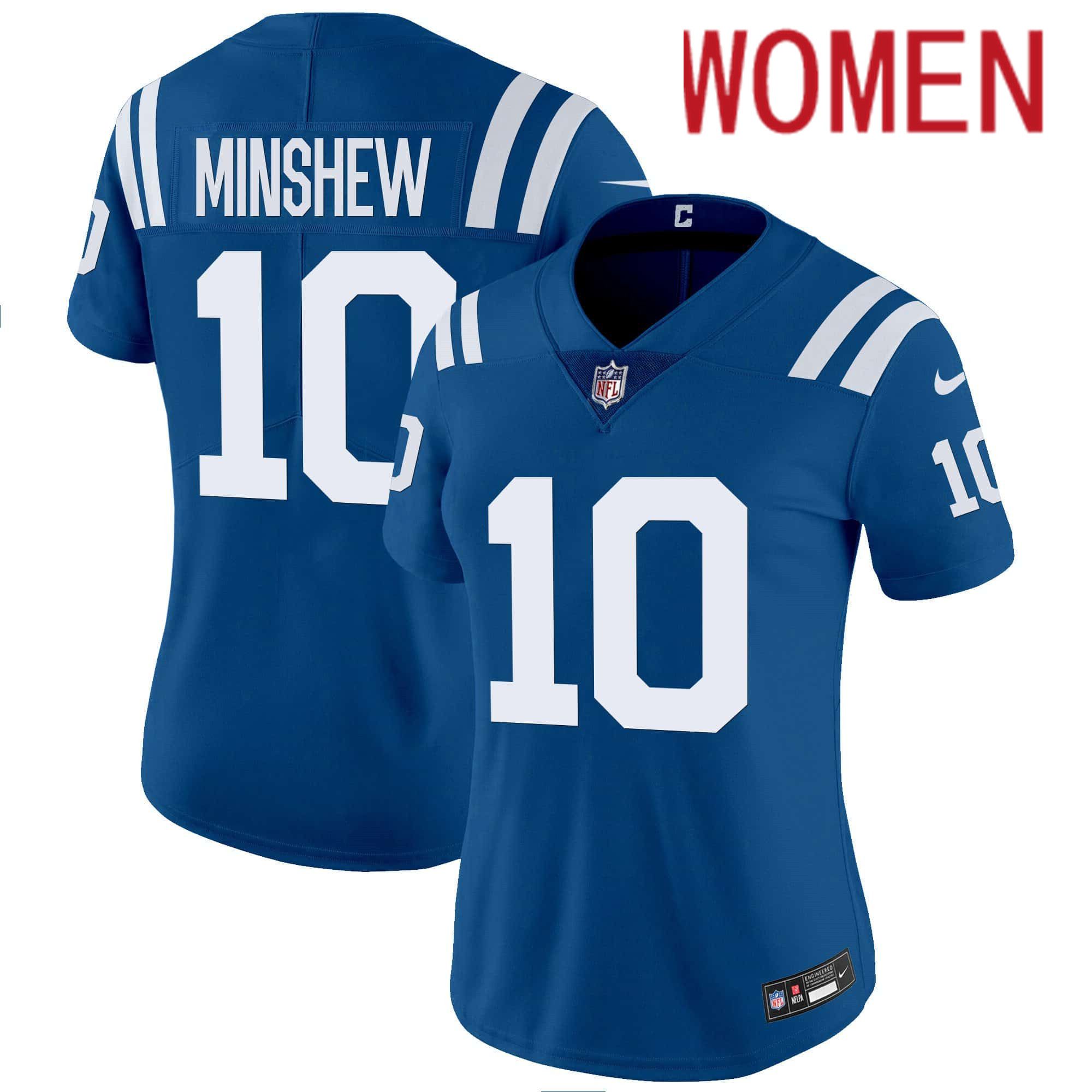 Women Indianapolis Colts #10 Minshew Blue 2024 Nike Vapor Limited NFL Jersey style 1